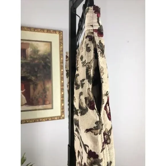 Eddie Bauer Skirt Size 10 Tall Beige Green Corduroy Floral Pencil Pockets Zipper - Picture 2 of 7